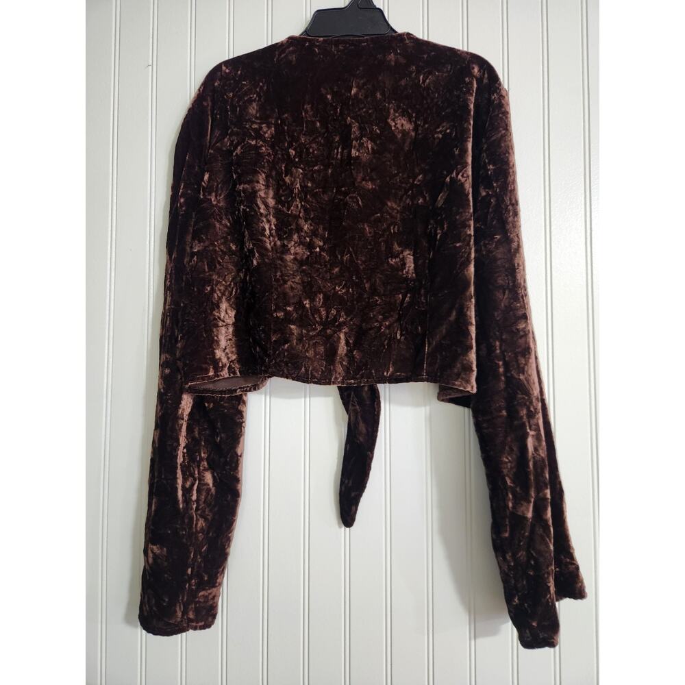 Pure Silk Women's Brown Open Front Bolero/Shrug Embroidered Sz L Vintage 90s - Picture 5 of 6